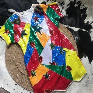 Vintage Sequined and Beaded Colorful Shift Dress